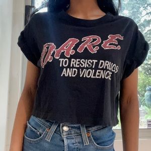 DARE cropped black oversized tee